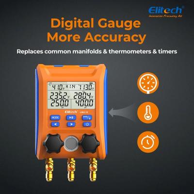 Elitech LMG-10 HVAC Digital Manifold Gauge 2 Valves with Thermometer Clamps